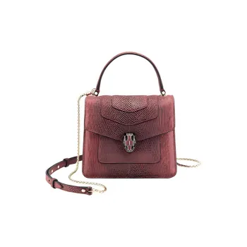 BVLGARI Serpenti Forever Snake Skin Chain Bag Crossbody Bag Women's Red