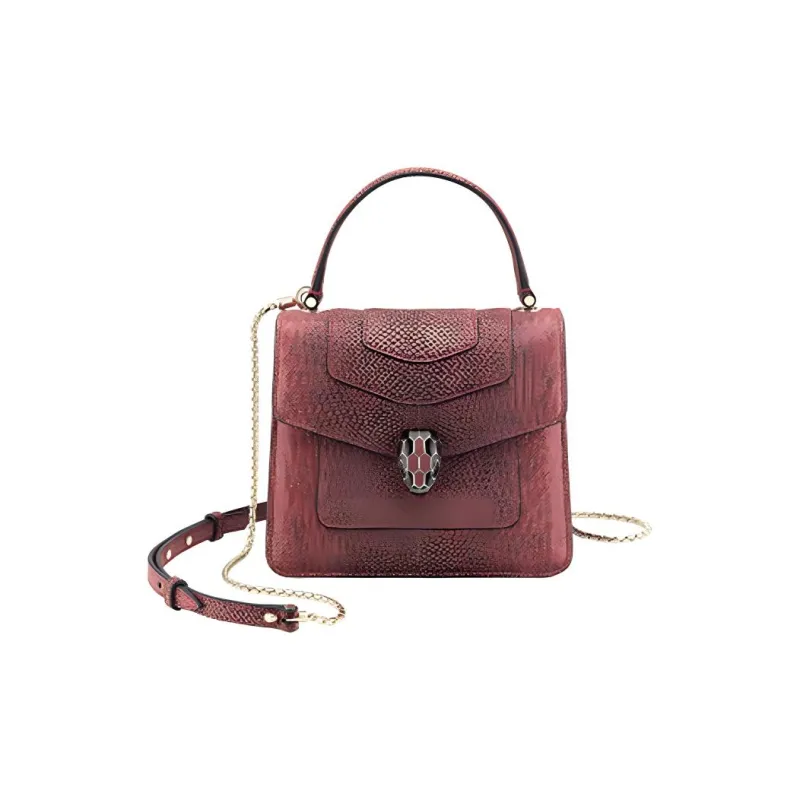 BVLGARI Serpenti Forever Snake Skin Chain Bag Crossbody Bag Women's Red-0