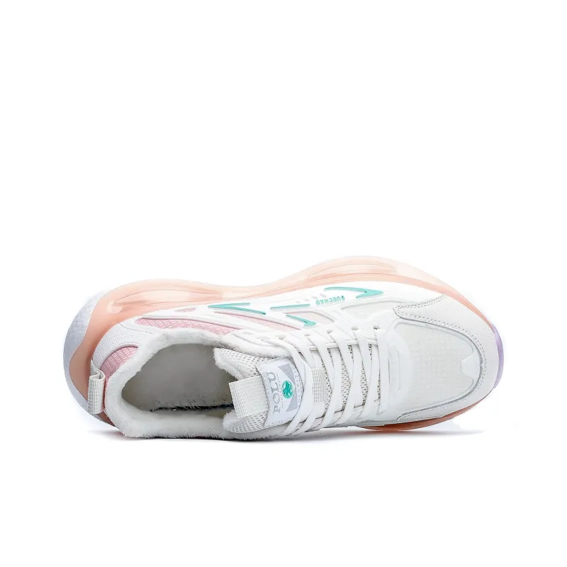 POLUDIYIPI Running Shoes Women's Low Top Crystal Velvet White Pink-3
