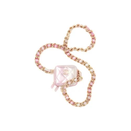 CHANEL Lambskin Clutch Coin Purse Shoulder Bag Crossbody Bag Women's Iridescent Pink