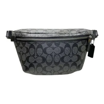 COACH Belt Canvas With Leather Sling Bag Fanny Pack Large Size Men's Charcoal Black Monogram