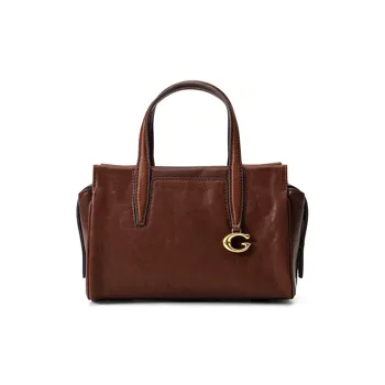 HONGU Cow Leather Bonded Synthetic Leather Handbag Small Size Women's Cocoa Brown/Pitch Black