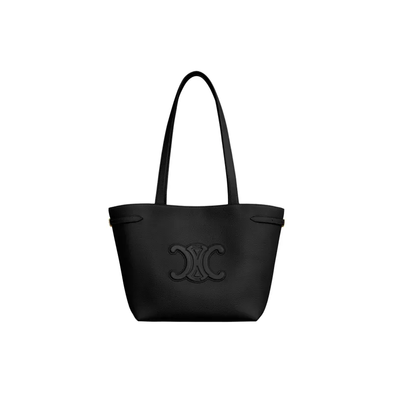 CELINE Triomphe Calfskin Tote Bag, Shopping Bag, Handbag, Shoulder Bag Small Size Women's Black-0