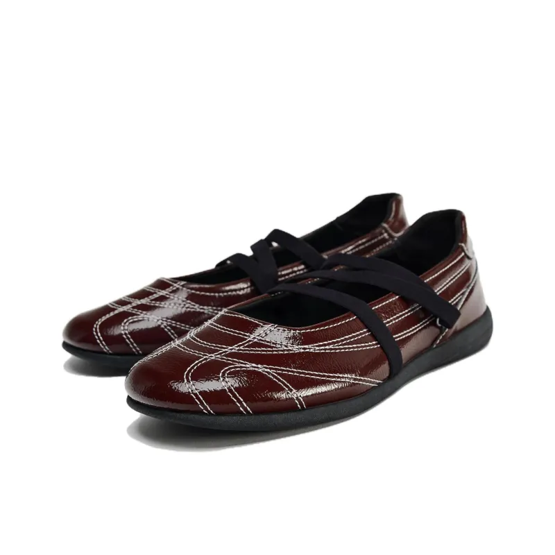 ZARA MARY JANE Casual Single Shoes Women's Burgundy-1