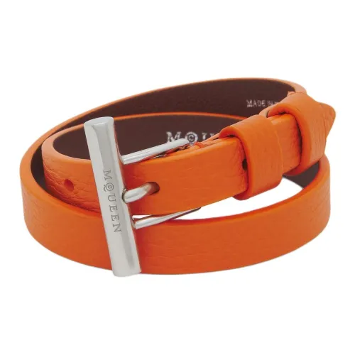 Alexander McQueen Leather Palladium-Plated Metal Brass Wristbands Women's Orange