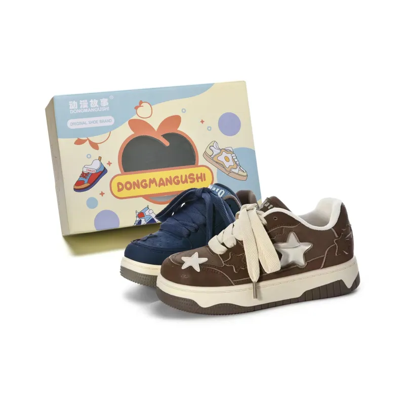 Anime Story Anti Slip Wear Resistant Lightweight Breathable Low Top Skateboard Shoes Women's Cream Blue Box Included-40