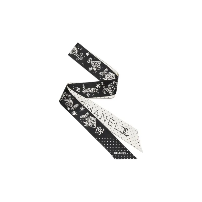 CHANEL Silk Twill Hair Bands Women's Black-0