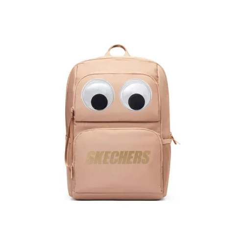 Skechers Fabric Big Eyes Backpack Regular Unisex Peach Brown, Large Eyes Stickers With Separate Packaging