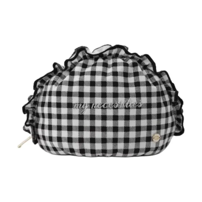SNIDEL Viscose Coin Purse Clutch Medium Size Women's Ivory White/Pink/Plaid-2