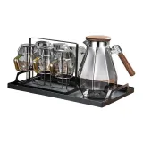 Gray Teapot+6 Cups+Cup Holder+Black Tray