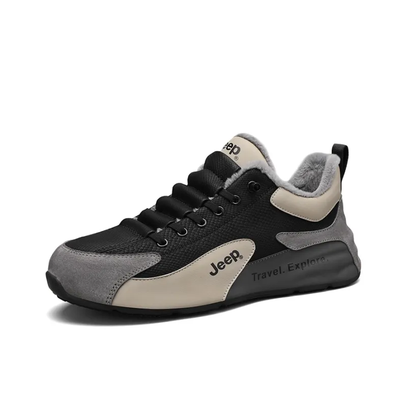 Jeep Chunky Sneakers Men Low Top Black Gray/Black Orange/Gray-4
