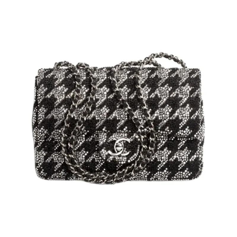 CHANEL Rhinestone & Metal Shoulder Bag, Crossbody Bag Women's Black & Silver-0