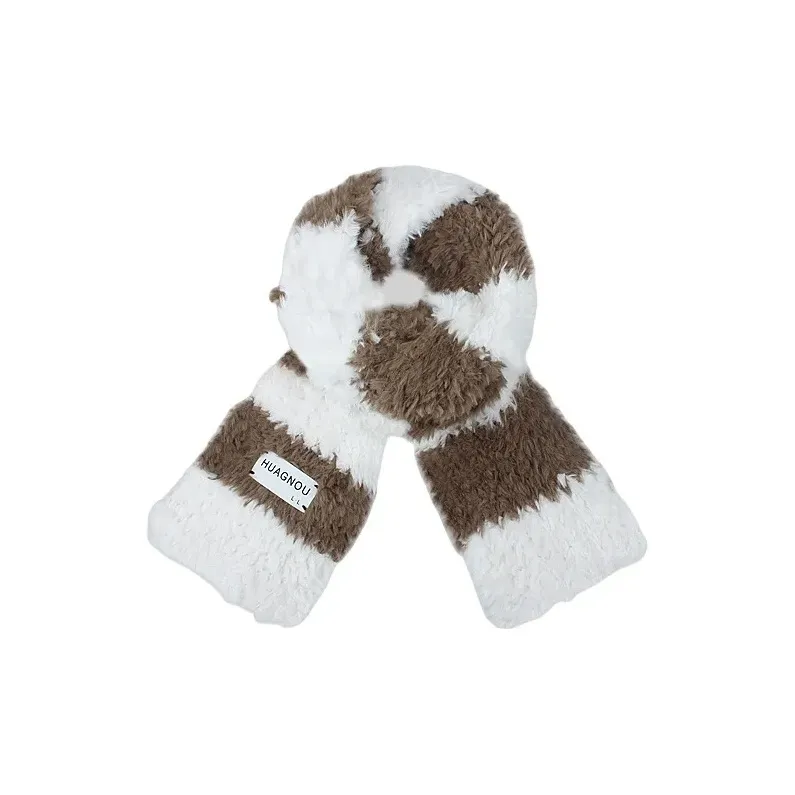PISHUSHU Polyester Knit Scarves Unisex Black/White Khaki Red/Brown Pink/Gray-1