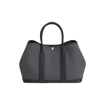 HERMES Garden Party Canvas With Negonda Calfskin Canvas Bag, Handbag Women's Black & Gray