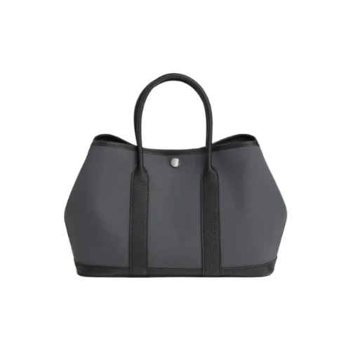 HERMES Garden Party Canvas With Negonda Calfskin Canvas Bag, Handbag Women's Black & Gray