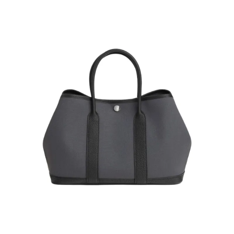HERMES Garden Party Canvas With Negonda Calfskin Canvas Bag, Handbag Women's Black & Gray-0