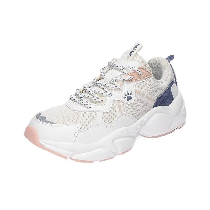 KELME Anti-Slip And Wear-Resistant Breathable Low-Top Chunky Sneakers Women's White Pink-2