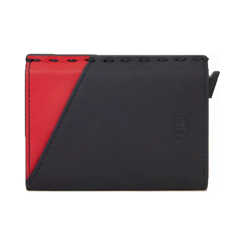 FENDI Leather Wallets Card Holders Unisex Black-4