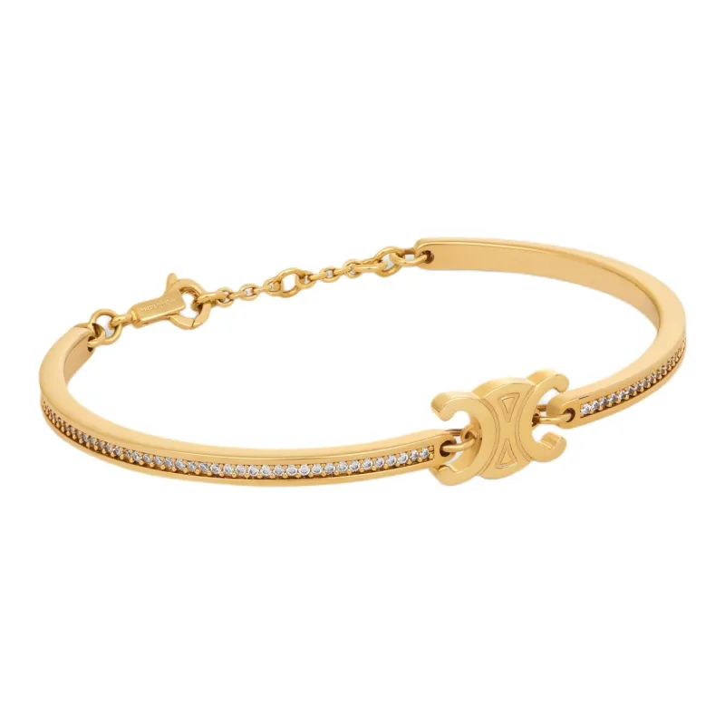 CELINE Triomphe Articulated Sparkle Bracelet In Strass And Brass With Gold Finish-1