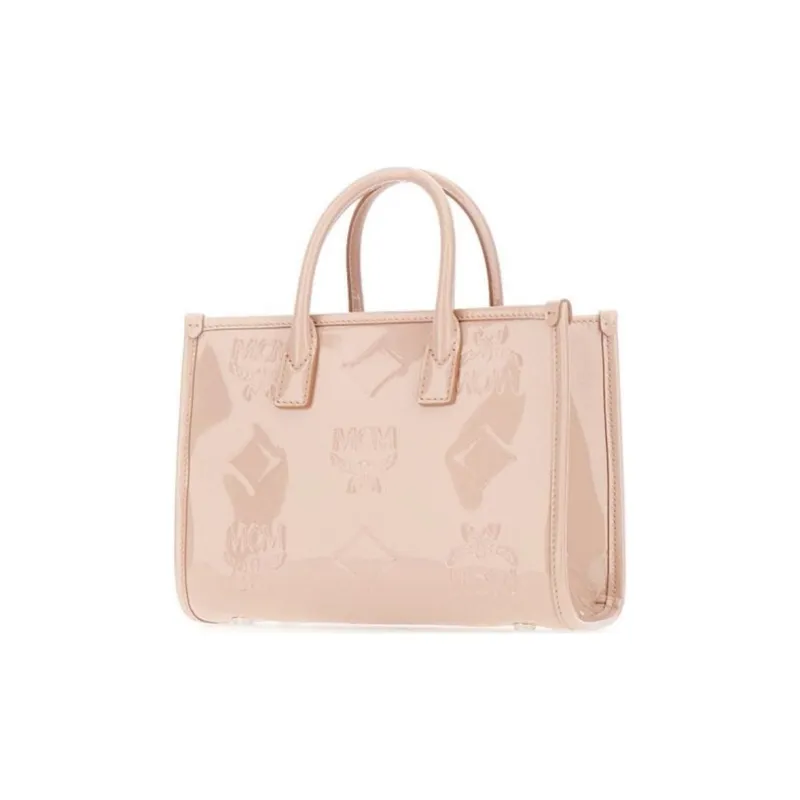 MCM Patent Leather Tote Bag, Shopping Bag, Shoulder Bag, Crossbody Bag, Handbag Mini Women's Beige-3