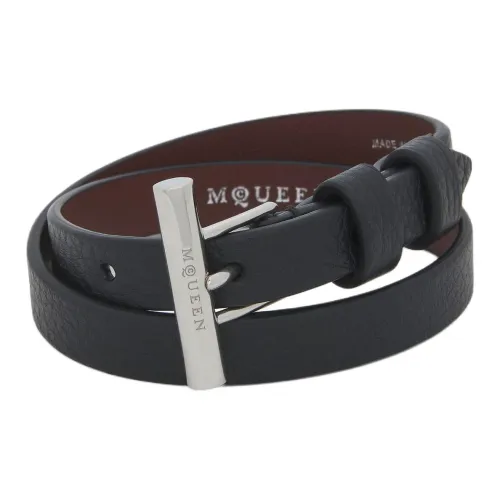 Alexander McQueen Leather Palladium-Plated Metal Brass Wristbands Women's Black