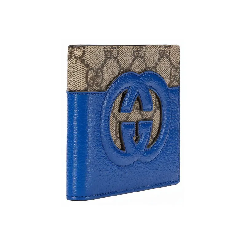 GUCCI Canvas With Leather Wallet Men's Blue/Ebony-1