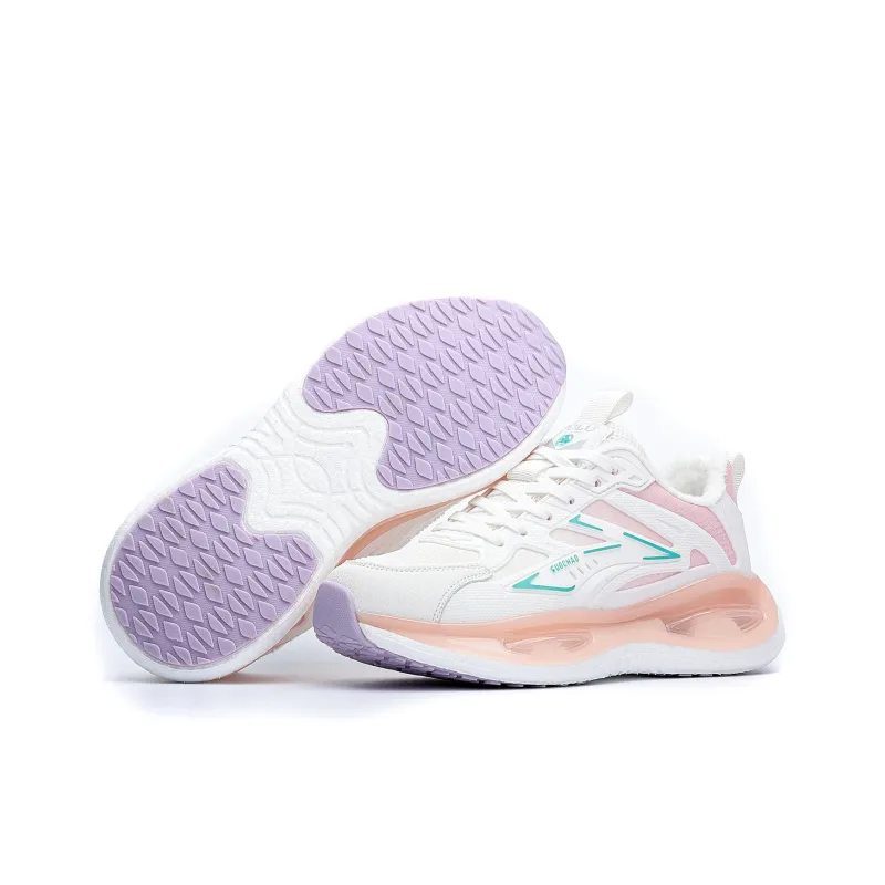 POLUDIYIPI Running Shoes Women's Low Top Crystal Velvet White Pink-5