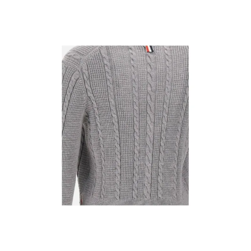 THOM BROWNE V Neck Buttoned Knitted Cardigan-5
