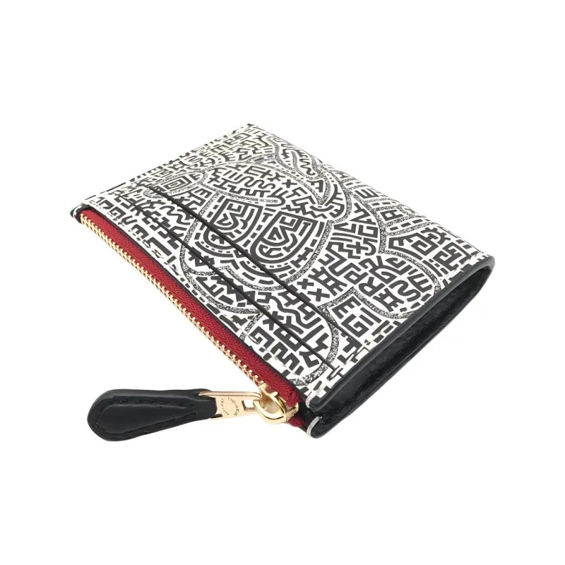 COACH Disney X Keith Haring Collaboration Skinny Wallet Pebbled Leather Card Holder Unisex Black/White-2