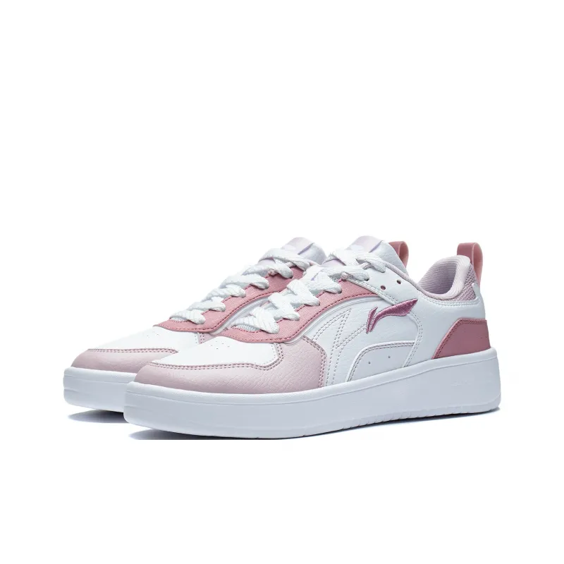 LiNing Spike Years Anti Slip Wear Resistant Breathable Height Increasing Low Top Skateboard Shoes Women's White Pink-2