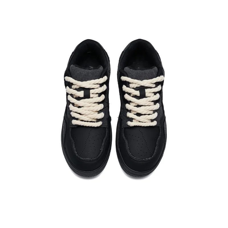 ΛOLUNKΛ Wrapping, Wear Resistant And Non Slip Low Top Skateboard Shoes Unisex Black White-4