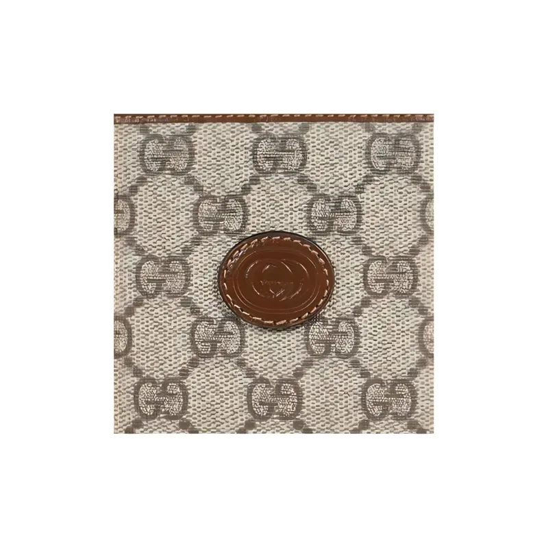 GUCCI Canvas With Leather Card Clip Wallet Men's Brown & Ebony-4