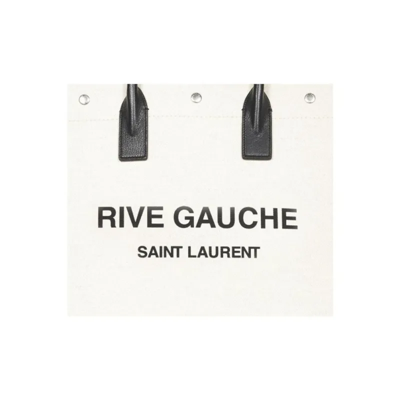 SAINT LAURENT Rive Gauche Canvas With Leather Tote Bag, Shopping Bag, Handbag Men's White-4