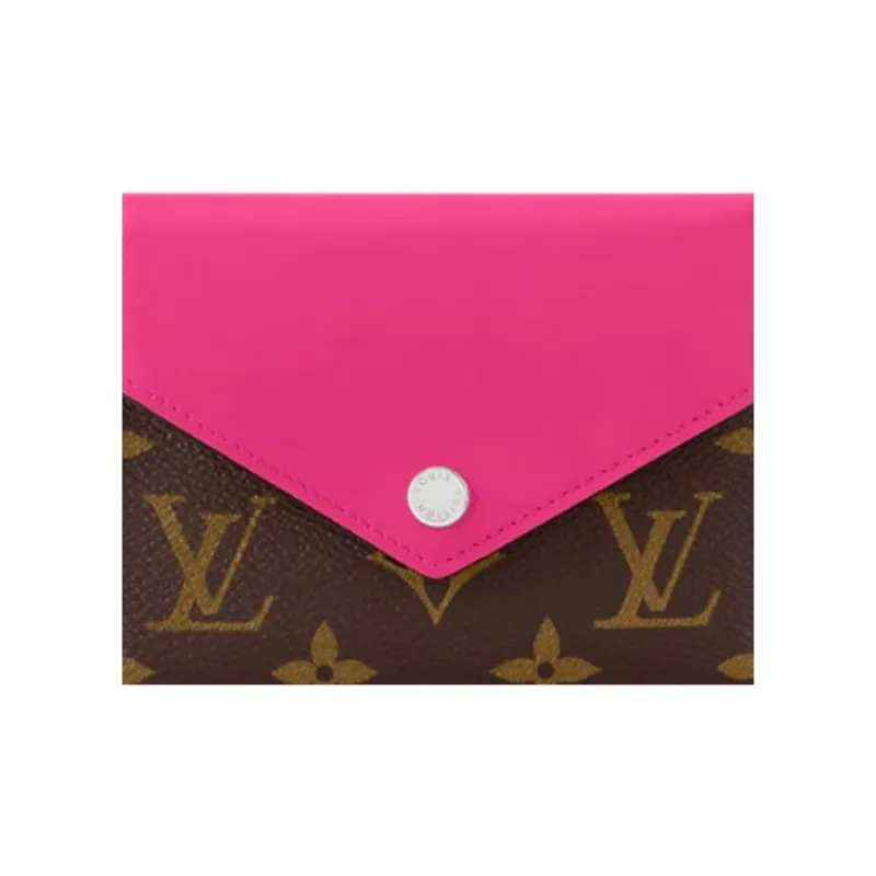 LOUIS VUITTON Victorine Coated Canvas With Cow Leather Trim Victoria, Wallet Women's Rose Red & Brown-3