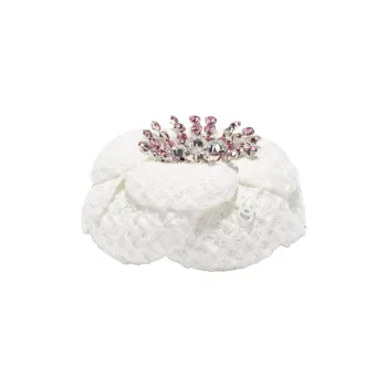 CHANEL Cotton Twill Velvet Rhinestone Brooches Women's White