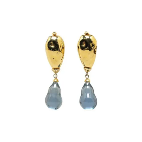 SAINT LAURENT 20th Century Gold Plated Resin Teardrop Clip On Costume Earrings