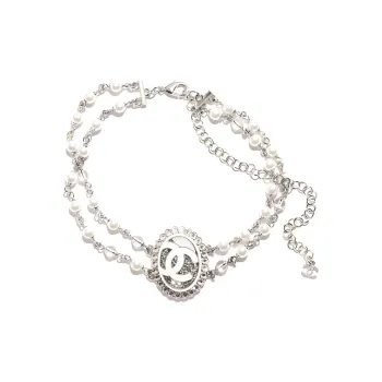 CHANEL Metal Resin Faux-Pearl Rhinestone Necklaces Women's Silver