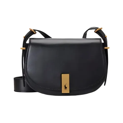 Polo Ralph Lauren Polo ID Cow Leather Saddle Bag One Shoulder Handbag Crossbody Bag Women's Black