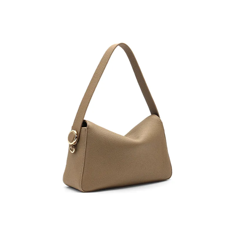 HONGU Cow Leather One Shoulder Handbag Regular Women's Elephant Gray/Pitch Black/Brown-1
