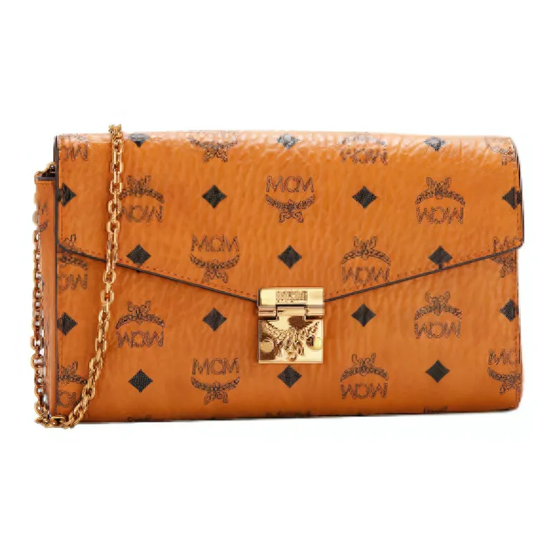 MCM Millie Visetos Coated Canvas Envelope Bag Handheld Shoulder Bag Crossbody Bag Medium Size Women's Brown/Cognac-1