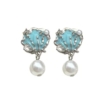 QIANFANGDAHUANGYE Zircon S925 Sterling Silver Stud Earrings Women's Ocean Blue/silver
