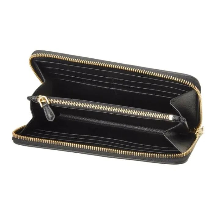 PRADA Cross Stitch Leather Wallet Women's Black-1