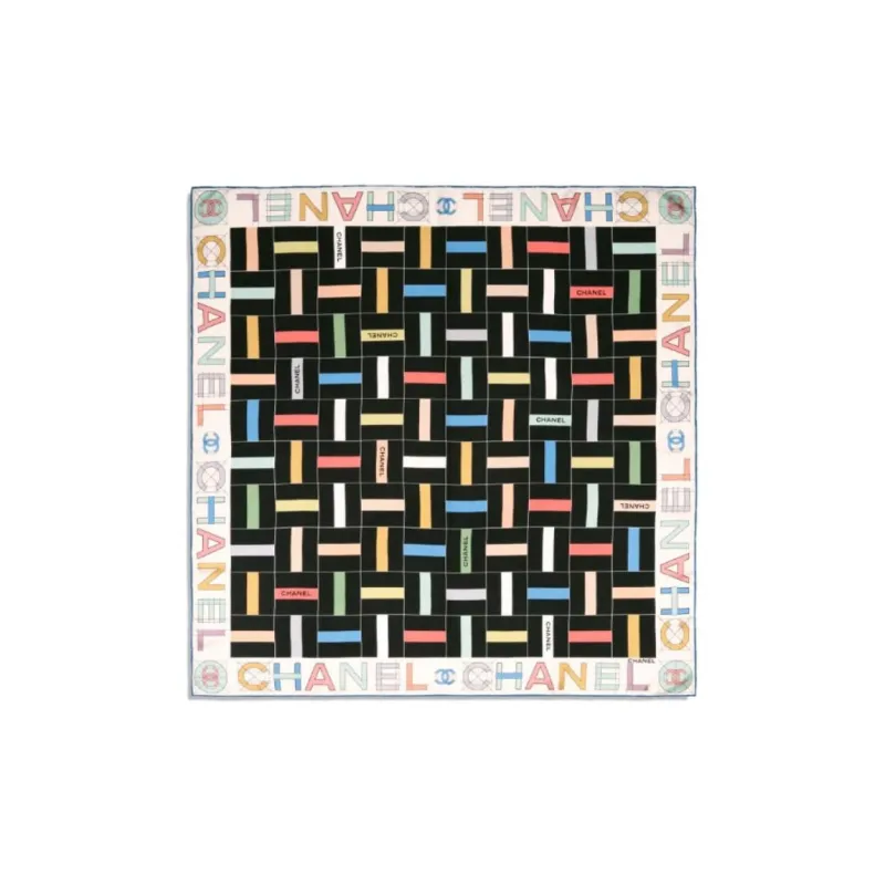 CHANEL Silk Twill Silk Scarves Women's Black-1