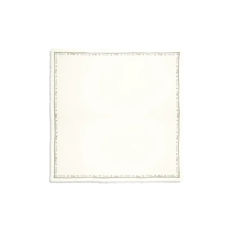 CHANEL Cashmere Wool Silk Knit Scarves Women's White-1
