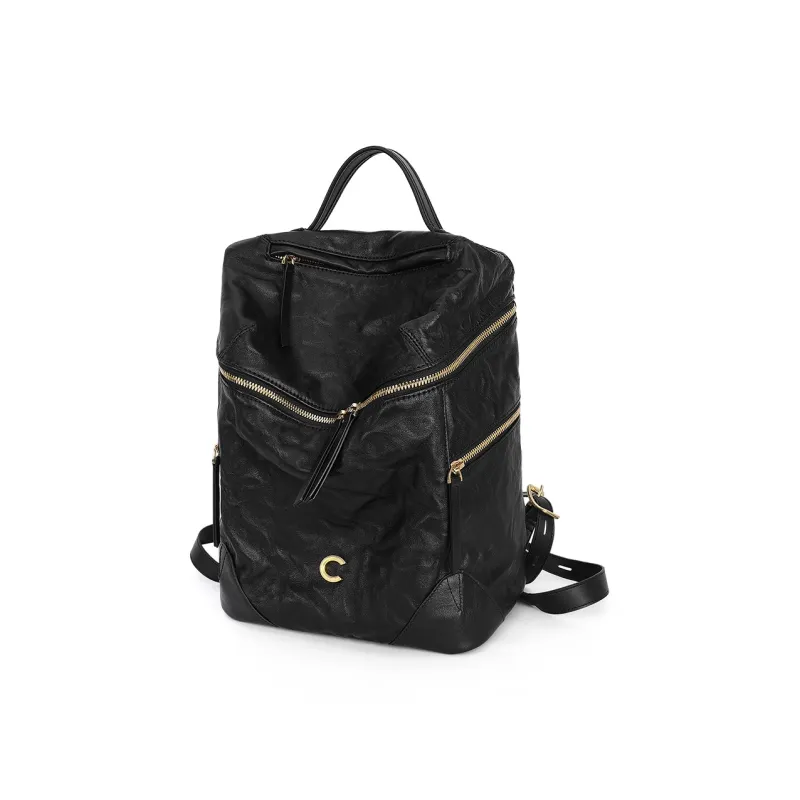 CASSILE Vegetable Tanned Top Grain Calfskin Handbag Backpack Computer Large Bag Unisex Truffle Black-2