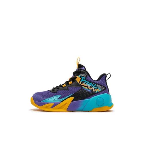XTEP Non-slip Wear-resistant Shock Absorption Low-Top Children's Basketball Shoes Ultraviolet Black Kids'