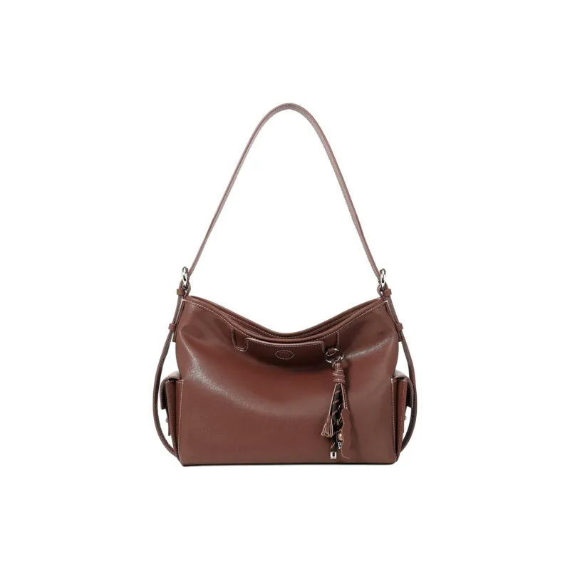 ROBERTA DI CAMERINO Cow Leather Crossbody Bag, Shoulder Bag Regular Women's Classic Black/Vintage Brown-5