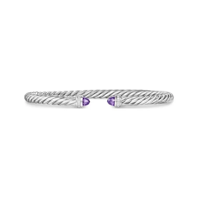 David Yurman Sterling Silver Classic Cable Diamond Bracelet 5mm-2