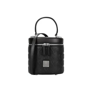 MCM Leather Round Bucket Crossbody Bag Shoulder Bag Handbag Women's Black