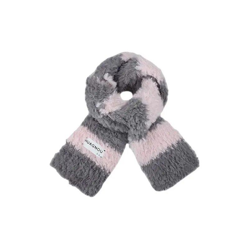 PISHUSHU Polyester Knit Scarves Unisex Black/White Khaki Red/Brown Pink/Gray-3
